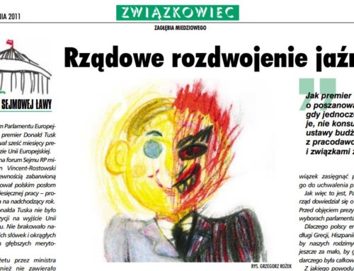 Cartoon Drawing for Związkowiec:  Government’s Split Personality
